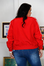 Load image into Gallery viewer, Plus Size Red &amp; White Retro Le Mans Stripe Trim Sporty Windbreaker Bomber Jacket
