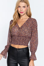 Load image into Gallery viewer, Long Slv Smocked Print Chiffon Top
