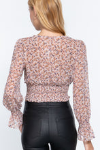 Load image into Gallery viewer, Long Slv Smocked Print Chiffon Top

