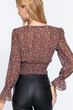 Load image into Gallery viewer, Long Slv Smocked Print Chiffon Top
