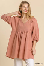 Load image into Gallery viewer, Gauze Slub V-neck Frayed Edge Detail Tunic Dress

