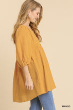 Load image into Gallery viewer, Gauze Slub V-neck Frayed Edge Detail Tunic Dress
