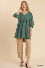 Load image into Gallery viewer, Gauze Slub V-neck Frayed Edge Detail Tunic Dress
