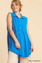 Load image into Gallery viewer, Linen Blend Sleeveless Button Front Tunic With Frayed Round Hems
