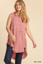 Load image into Gallery viewer, Linen Blend Sleeveless  Button Front Tunic With Frayed Round Hems
