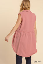Load image into Gallery viewer, Linen Blend Sleeveless  Button Front Tunic With Frayed Round Hems
