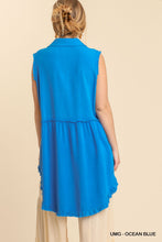 Load image into Gallery viewer, Linen Blend Sleeveless Button Front Tunic With Frayed Round Hems
