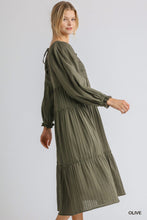 Load image into Gallery viewer, Ruffle Cuffed Long Sleeve Square Neckline Smocked Peasant Midi Dress
