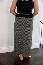 Load image into Gallery viewer, Plus Black Striped V-neck Top &amp; Maxi Skirt Set
