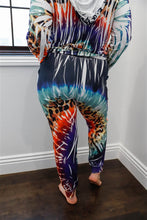 Load image into Gallery viewer, Plus Ivory Animal Multi Color Print Hooded Long Sleeve Top &amp; Pants Set
