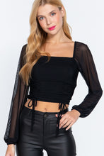 Load image into Gallery viewer, Long Slv Ruched Mesh Knit Top
