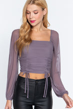 Load image into Gallery viewer, Long Slv Ruched Mesh Knit Top
