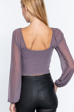 Load image into Gallery viewer, Long Slv Ruched Mesh Knit Top
