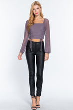Load image into Gallery viewer, Long Slv Ruched Mesh Knit Top
