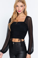 Load image into Gallery viewer, Long Slv Ruched Mesh Knit Top
