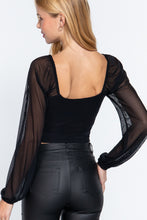 Load image into Gallery viewer, Long Slv Ruched Mesh Knit Top

