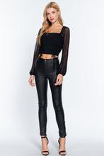 Load image into Gallery viewer, Long Slv Ruched Mesh Knit Top
