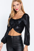 Load image into Gallery viewer, Long Slv Ruched Metallic Knit Top
