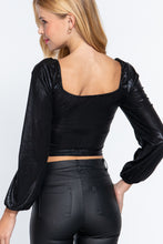 Load image into Gallery viewer, Long Slv Ruched Metallic Knit Top
