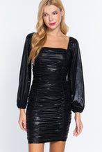 Load image into Gallery viewer, Ruched Metallic Knit Mini Dress
