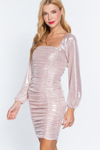 Load image into Gallery viewer, Ruched Metallic Knit Mini Dress
