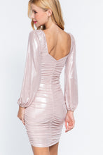 Load image into Gallery viewer, Ruched Metallic Knit Mini Dress

