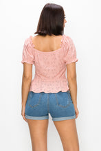 Load image into Gallery viewer, Peplum Eyelet Puff Sleeve Top
