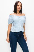 Load image into Gallery viewer, Peplum Eyelet Puff Sleeve Top
