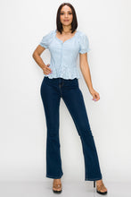 Load image into Gallery viewer, Peplum Eyelet Puff Sleeve Top
