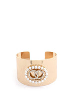 Load image into Gallery viewer, Double Link Rhinestone Pearl Metal Cuff Bracelet

