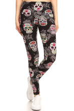 Load image into Gallery viewer, 5-inch Long Yoga Style Banded Lined Skull Printed Knit Legging With High Waist
