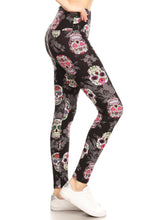 Load image into Gallery viewer, 5-inch Long Yoga Style Banded Lined Skull Printed Knit Legging With High Waist
