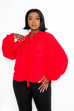 Load image into Gallery viewer, Pleated Sleeve Blouse With Waterfall Frill And Bow
