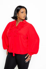 Load image into Gallery viewer, Pleated Sleeve Blouse With Waterfall Frill And Bow
