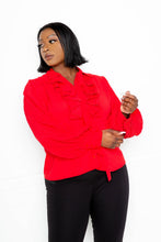 Load image into Gallery viewer, Pleated Sleeve Blouse With Waterfall Frill And Bow
