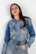 Load image into Gallery viewer, Light Denim Cotton Button Up Long Shirt &amp; Mini Skirt Set
