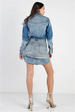 Load image into Gallery viewer, Light Denim Cotton Button Up Long Shirt &amp; Mini Skirt Set
