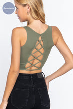 Load image into Gallery viewer, Sleeveless Scoop Neck Back Lace-up Detail Seamless Rib Knit Top
