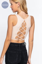 Load image into Gallery viewer, Sleeveless Scoop Neck Back Lace-up Detail Seamless Rib Knit Top
