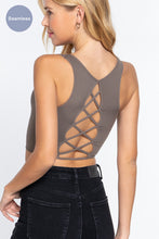 Load image into Gallery viewer, Sleeveless Scoop Neck Back Lace-up Detail Seamless Rib Knit Top

