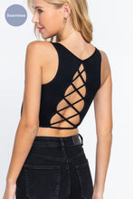 Load image into Gallery viewer, Sleeveless Scoop Neck Back Lace-up Detail Seamless Rib Knit Top
