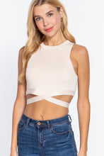 Load image into Gallery viewer, Sleeveless Crew Neck Waist Tie Crop Sweater Top
