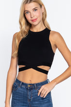 Load image into Gallery viewer, Sleeveless Crew Neck Waist Tie Crop Sweater Top

