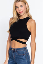Load image into Gallery viewer, Sleeveless Crew Neck Waist Tie Crop Sweater Top
