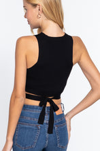 Load image into Gallery viewer, Sleeveless Crew Neck Waist Tie Crop Sweater Top
