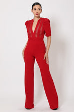 Load image into Gallery viewer, Deep V-neck Crochet Bodice Jumpsuit
