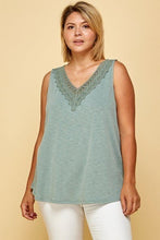 Load image into Gallery viewer, Plus Solid French Terry Slub Sleeveless Tank With Lace Neckline
