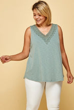 Load image into Gallery viewer, Plus Solid French Terry Slub Sleeveless Tank With Lace Neckline
