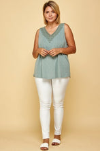 Load image into Gallery viewer, Plus Solid French Terry Slub Sleeveless Tank With Lace Neckline
