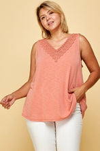 Load image into Gallery viewer, Plus Solid French Terry Slub Sleeveless Tank With Lace Neckline
